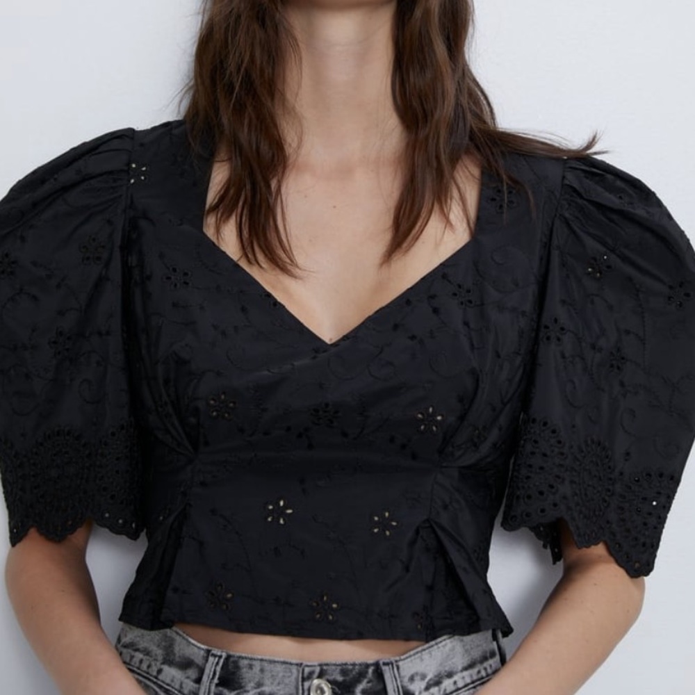 NEW ZARA EMBROIDERED CROP TOP
